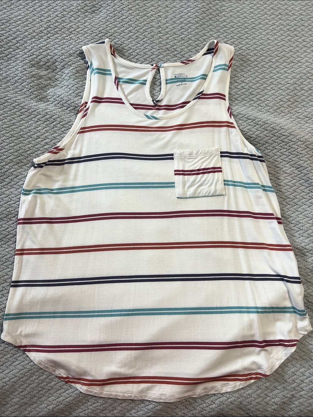 White Striped Tank Top with Pocket